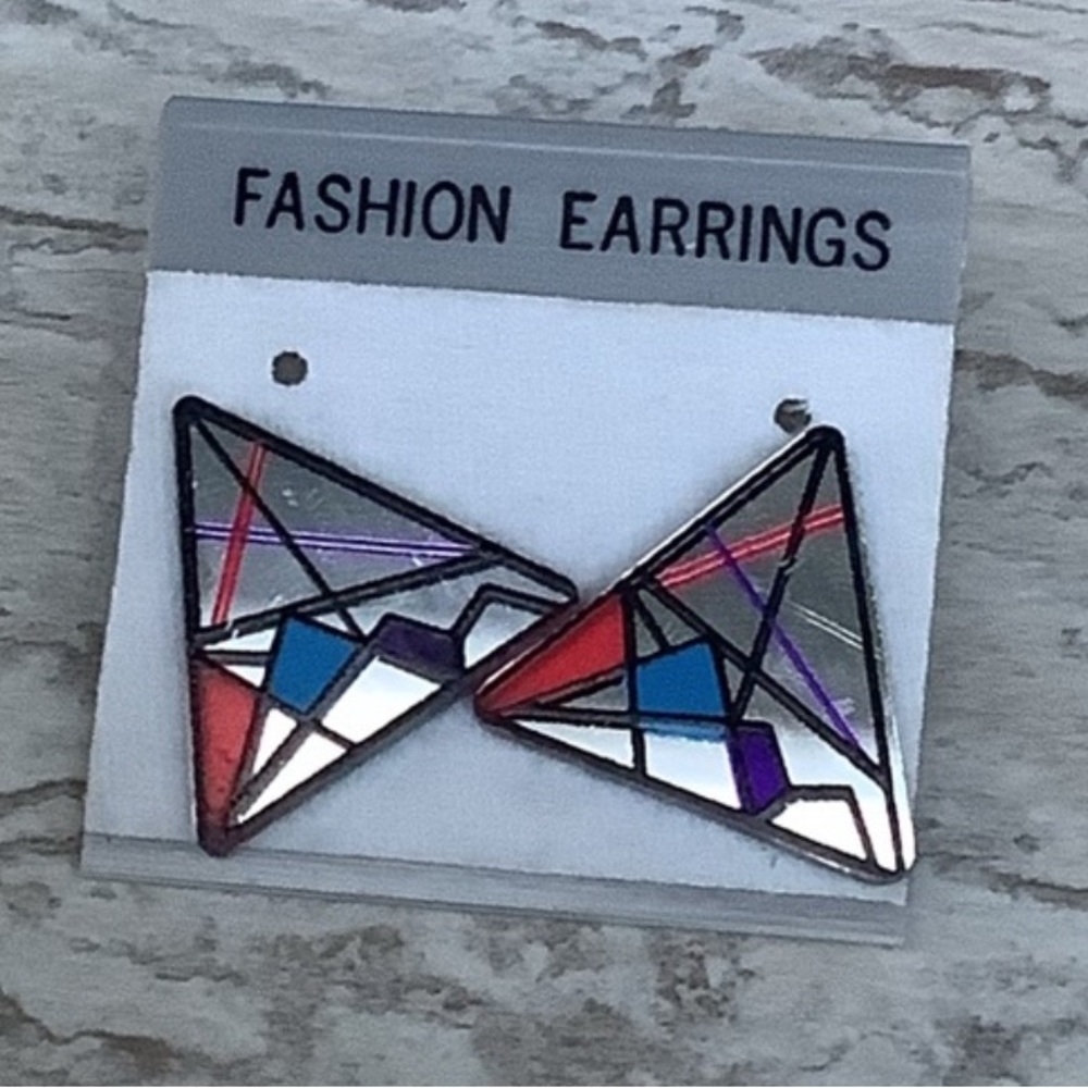 Vintage Mirrored Mondrian-style Earrings Studs